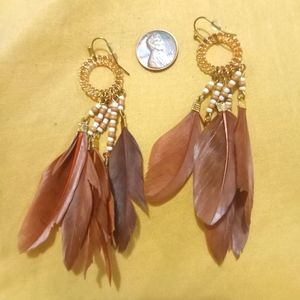 🤎🪙 NWOT Cato Women's Feather Earrings Faux Gold Indian Dressy Date Party